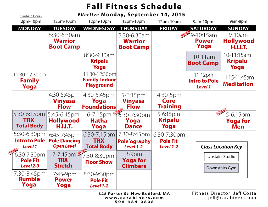 Fall Fitness Schedule 2015 - Carabiner's Climbing and Fitness