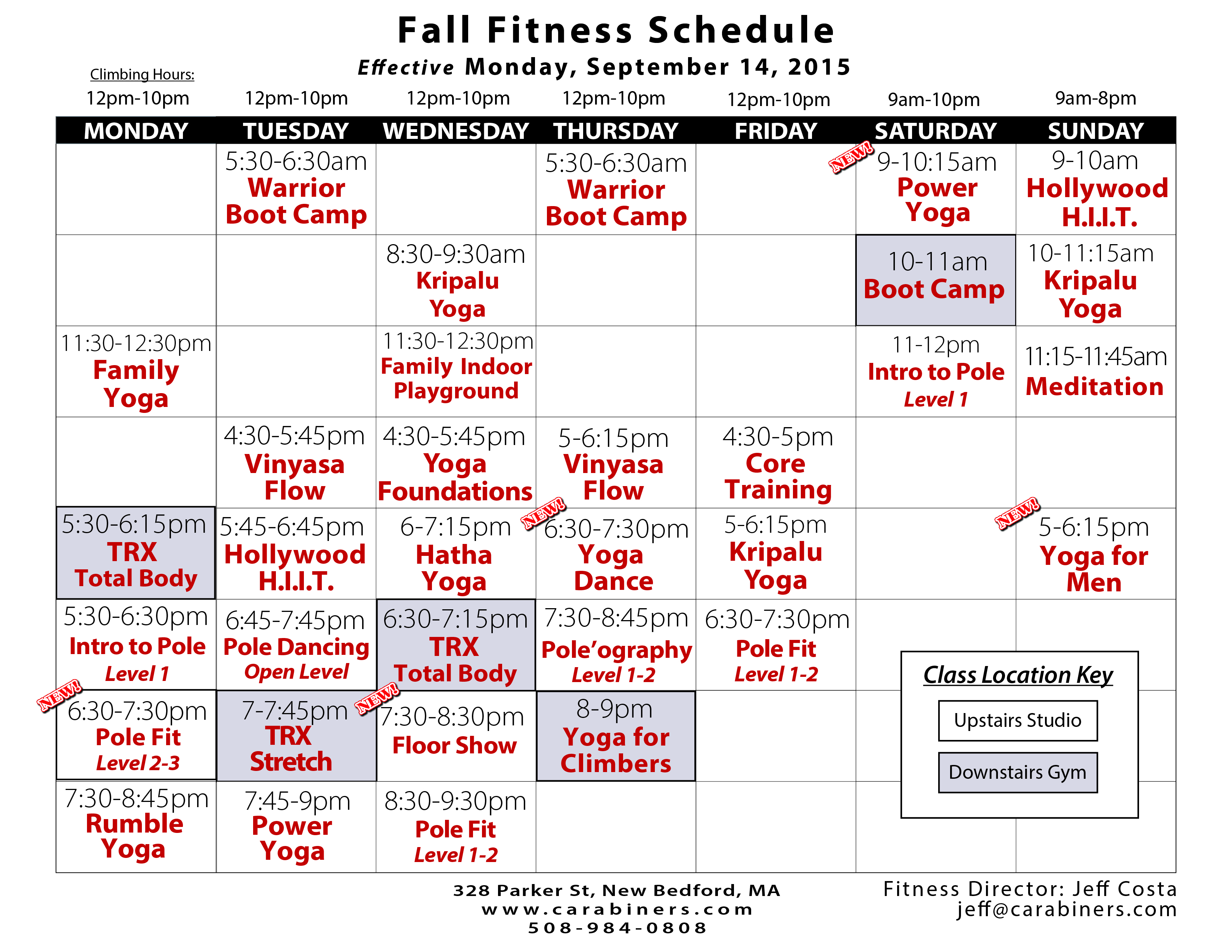 Fall fitness schedule 2015