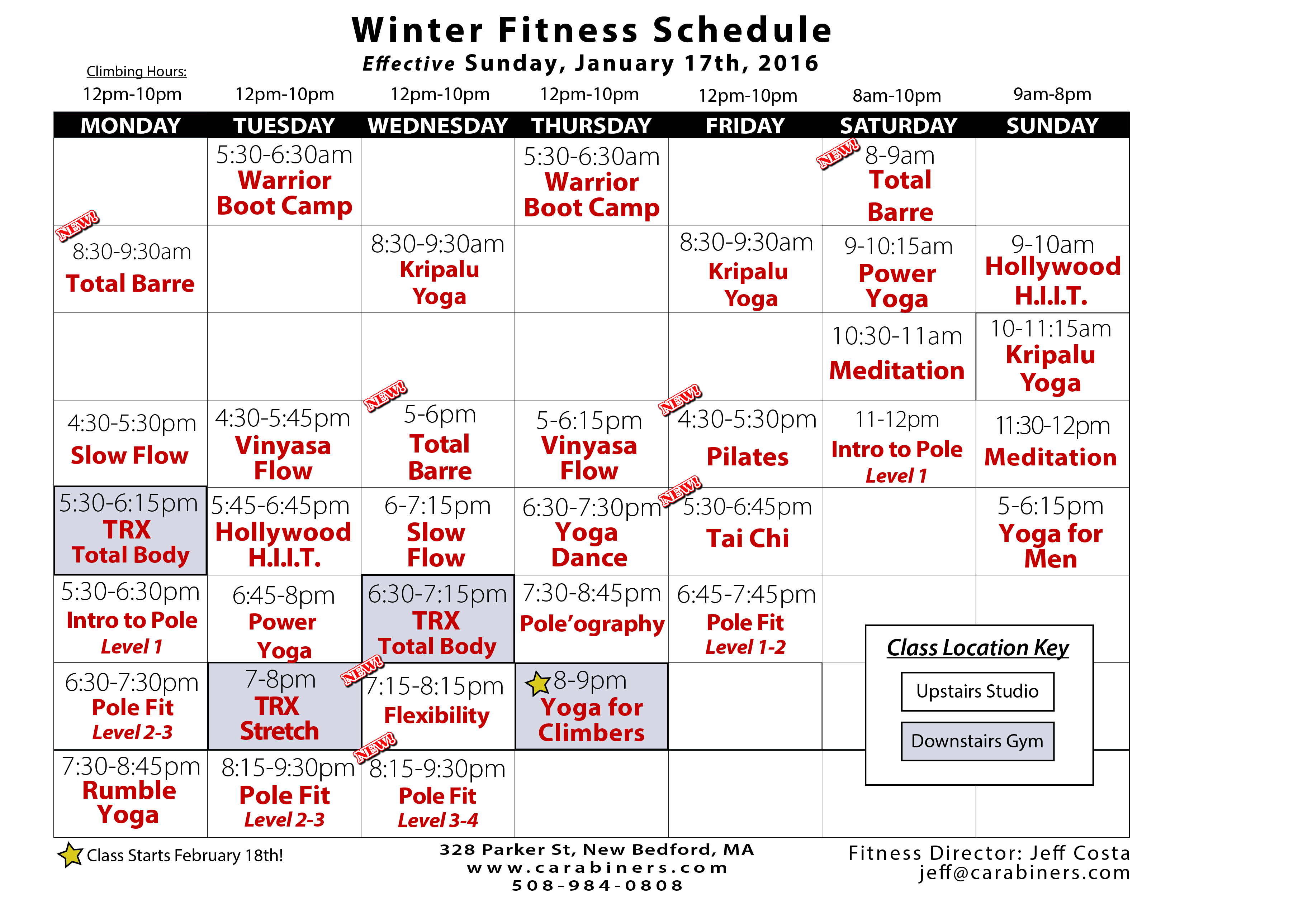 winter fitness schedule 2016